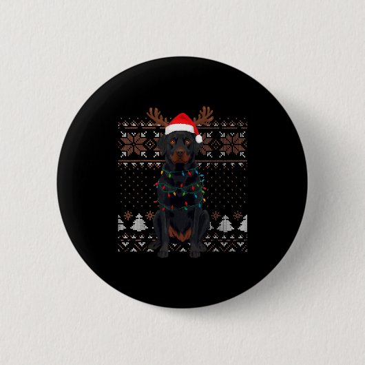 Christmas Dog With Hat And Lights - Funny Holiday Ronde Button 5,7 Cm (Voorkant)