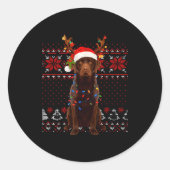 Christmas Dog With Hat And Lights - Funny Holiday  Ronde Sticker (Voorkant)