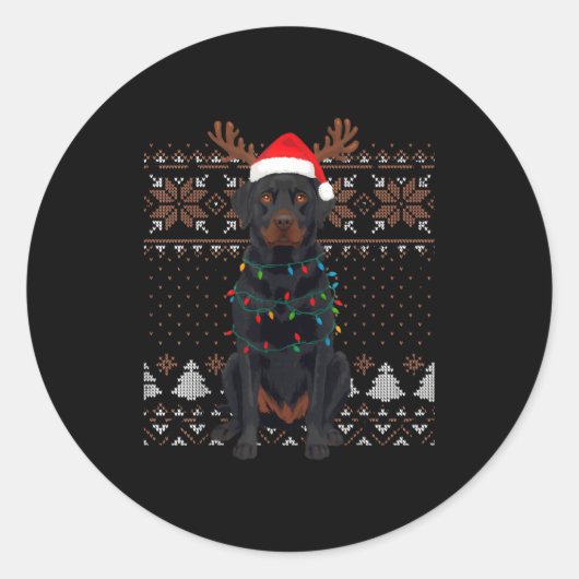 Christmas Dog With Hat And Lights - Funny Holiday  Ronde Sticker (Voorkant)