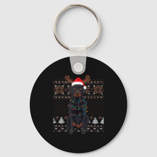 Christmas Dog With Hat And Lights - Funny Holiday Sleutelhanger (Voorkant)