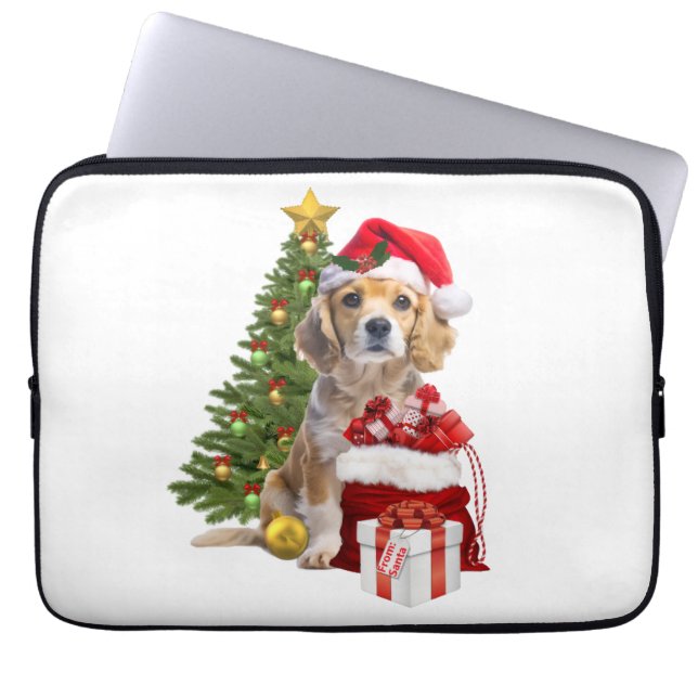 Christmas Dog With Tree Laptop Sleeve (Voorkant)