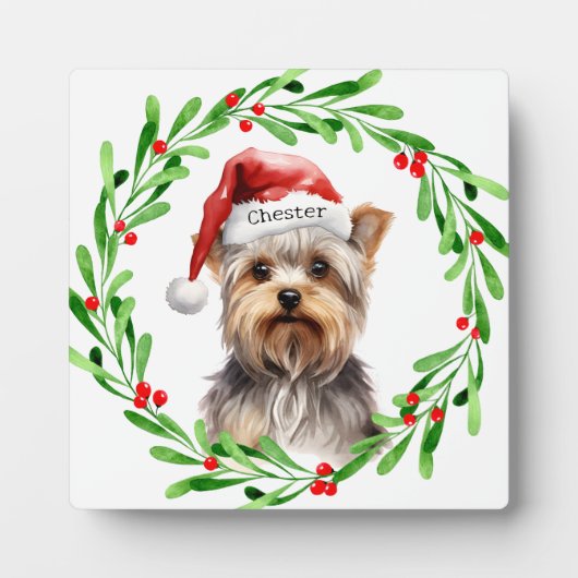 Christmas Dog Yorkie Yorkshire Terrier Feestdagen Fotoplaat (Voorkant)
