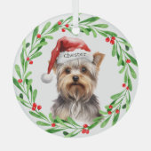 Christmas Dog Yorkie Yorkshire Terrier Feestdagen Glas Ornament (Voorkant)