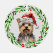 Christmas Dog Yorkie Yorkshire Terrier Feestdagen Glas Ornament (Achterkant)