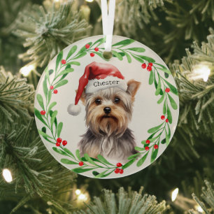 Christmas Dog Yorkie Yorkshire Terrier Feestdagen Glas Ornament