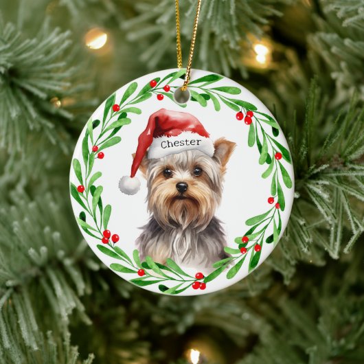 Christmas Dog Yorkie Yorkshire Terrier Feestdagen Keramisch Ornament (Boom)
