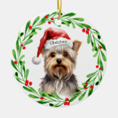 Christmas Dog Yorkie Yorkshire Terrier Feestdagen Keramisch Ornament (Voorkant)