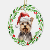 Christmas Dog Yorkie Yorkshire Terrier Feestdagen Keramisch Ornament (Links)