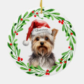 Christmas Dog Yorkie Yorkshire Terrier Feestdagen Keramisch Ornament (Achterkant)