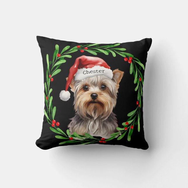 Christmas Dog Yorkie Yorkshire Terrier Feestdagen Kussen (Voorkant)