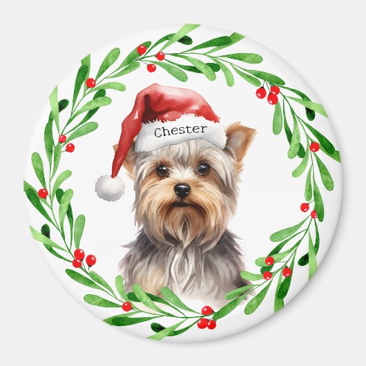 Christmas Dog Yorkie Yorkshire Terrier Feestdagen Magneet (Voorkant)