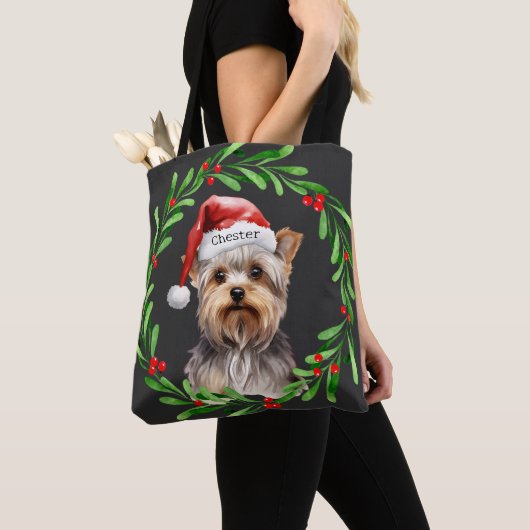 Christmas Dog Yorkie Yorkshire Terrier Feestdagen Tote Bag (Dichtbij)