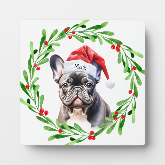 Christmas Dog Zwart Frenchie Frans Bulldog Santa Fotoplaat (Voorkant)