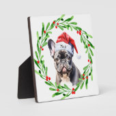 Christmas Dog Zwart Frenchie Frans Bulldog Santa Fotoplaat (Voorkant)