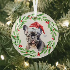 Christmas Dog Zwart Frenchie Frans Bulldog Santa Glas Ornament