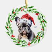 Christmas Dog Zwart Frenchie Frans Bulldog Santa Keramisch Ornament (Voorkant)