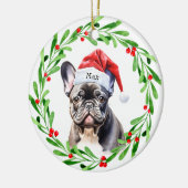 Christmas Dog Zwart Frenchie Frans Bulldog Santa Keramisch Ornament (Links)