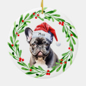Christmas Dog Zwart Frenchie Frans Bulldog Santa Keramisch Ornament (Achterkant)