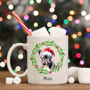 Christmas Dog Zwart Frenchie Frans Bulldog Santa Koffiemok