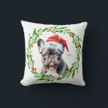 Christmas Dog Zwart Frenchie Frans Bulldog Santa Kussen<br><div class="desc">Kerstmis gooien kussen met een waterverf franse bulldog en waterverf kerstkrans ontwerp. Voeg de naam van de hond toe aan het ontwerp en het is het perfecte cadeau-idee voor die franse liefhebber die je kent,  of jezelf!</div>