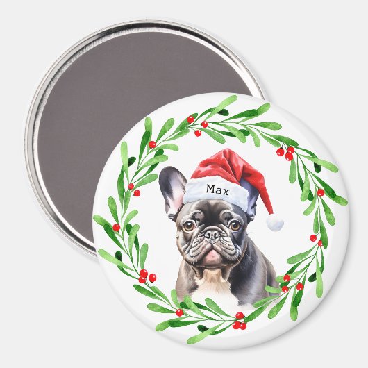 Christmas Dog Zwart Frenchie Frans Bulldog Santa Magneet (Voorkant / Achterkant)