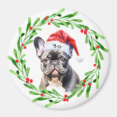 Christmas Dog Zwart Frenchie Frans Bulldog Santa Magneet (Voorkant)