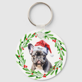 Christmas Dog Zwart Frenchie Frans Bulldog Santa Sleutelhanger