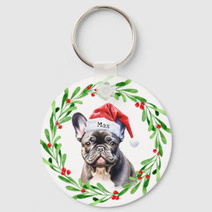 Christmas Dog Zwart Frenchie Frans Bulldog Santa Sleutelhanger