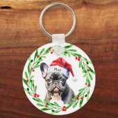 Christmas Dog Zwart Frenchie Frans Bulldog Santa Sleutelhanger (Voorkant)