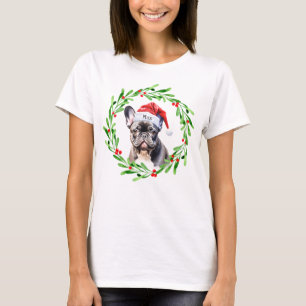 Christmas Dog Zwart Frenchie Frans Bulldog Santa T-shirt