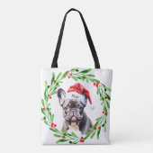 Christmas Dog Zwart Frenchie Frans Bulldog Santa Tote Bag (Achterkant)