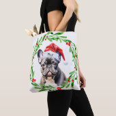 Christmas Dog Zwart Frenchie Frans Bulldog Santa Tote Bag (Dichtbij)
