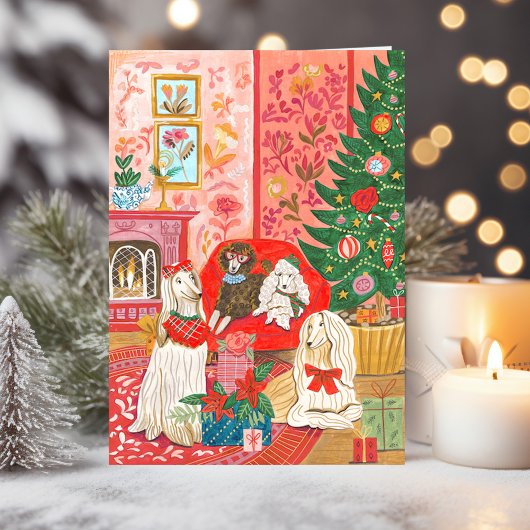 Christmas Dogs Afghan Hound Hand drawn  Feestdagen Kaart