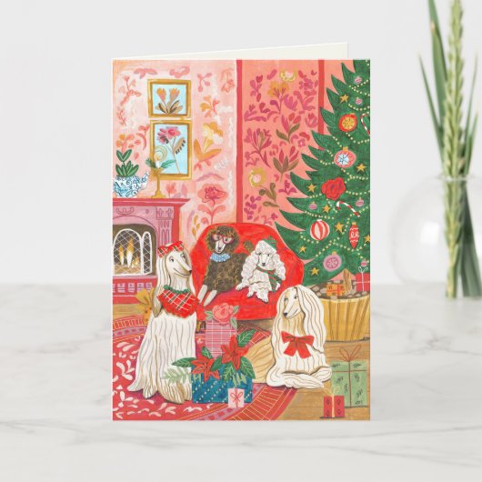 Christmas Dogs Afghan Hound Hand drawn  Feestdagen Kaart (Voorkant)