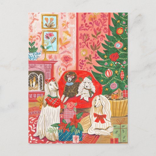 Christmas Dogs Afghan Hound Hand drawn Feestdagenkaart (Voorkant)