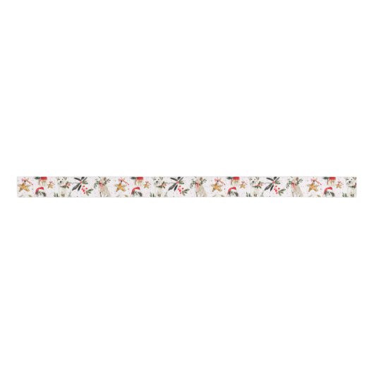 Christmas dogs and greenery pattern grosgrain lint (Voorkant)