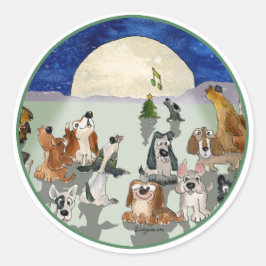 Christmas Dogs Cartoon Groene Ring Envelope Seal Ronde Sticker