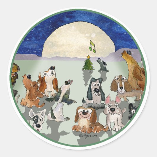 Christmas Dogs Cartoon Groene Ring Envelope Seal Ronde Sticker (Voorkant)