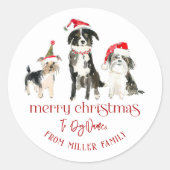 Christmas Dogs Merry Christmas Typography Ronde Sticker (Voorkant)