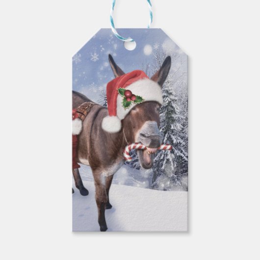 Christmas donkey with funny red hat cadeaulabel (Voorkant)