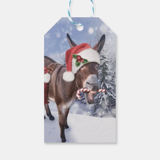 Christmas donkey with funny red hat cadeaulabel (Achterkant)