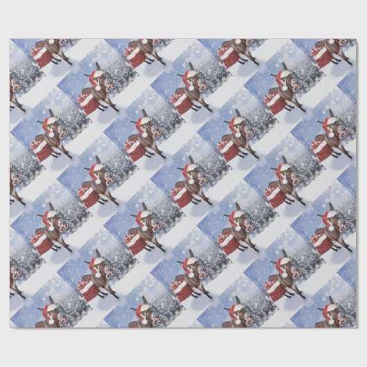 Christmas donkey with funny red hat cadeaupapier (Vlak)