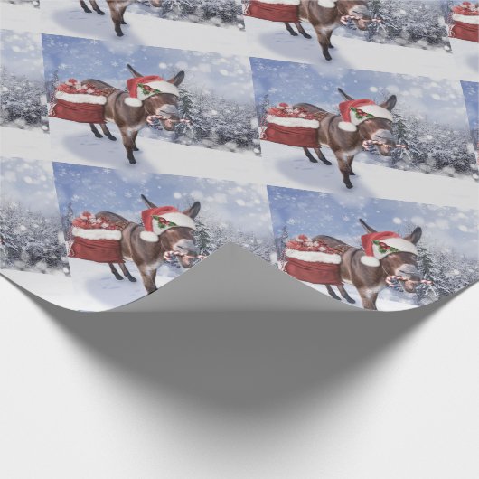 Christmas donkey with funny red hat cadeaupapier (Hoek)