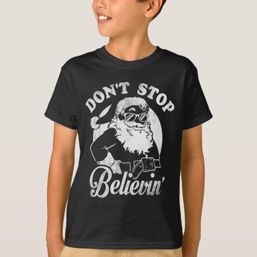 Christmas Don't Stop Believin' Santa Outline T-shirt (Voorkant)