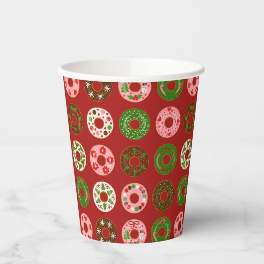 Christmas Donut Holiday Treat Pattern Papieren Bekers (Links)