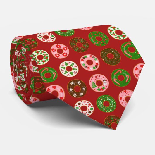 Christmas Donut Holiday Treat Pattern Stropdas (Opgerold)
