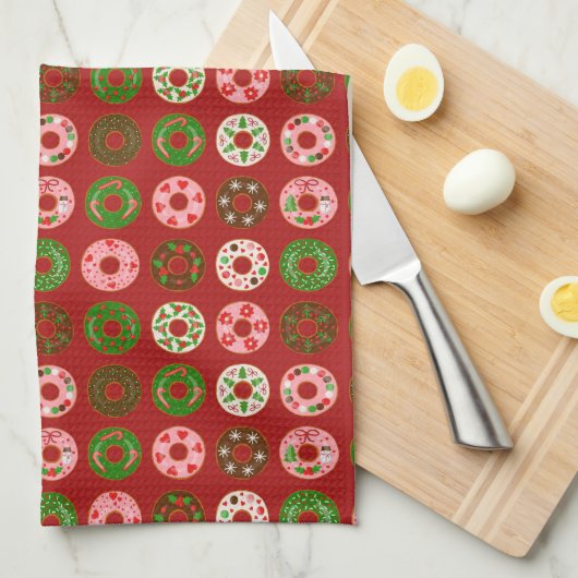 Christmas Donut Holiday Treat Pattern Theedoek (Quarter Fold)