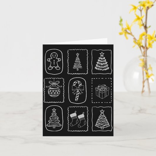 Christmas Doodle 2025 Coquette Bow Xmas Tree Ornam Kaart (Gele Bloem)