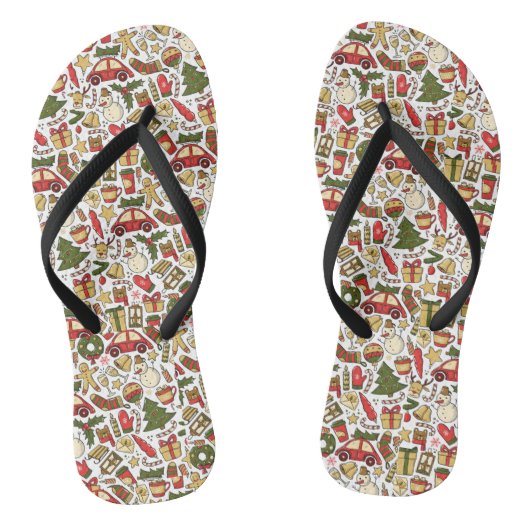 Christmas Doodle Pair of Flip Flops (Voetbed)