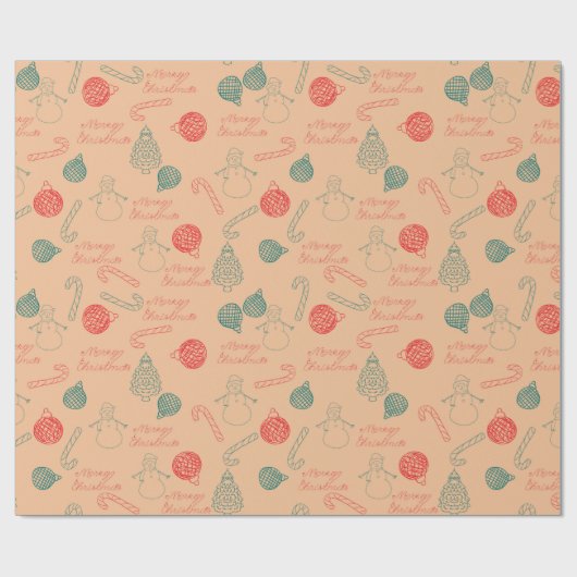Christmas Doodle Pattern | Snowmen, Trees & Candy Cadeaupapier (Vlak)